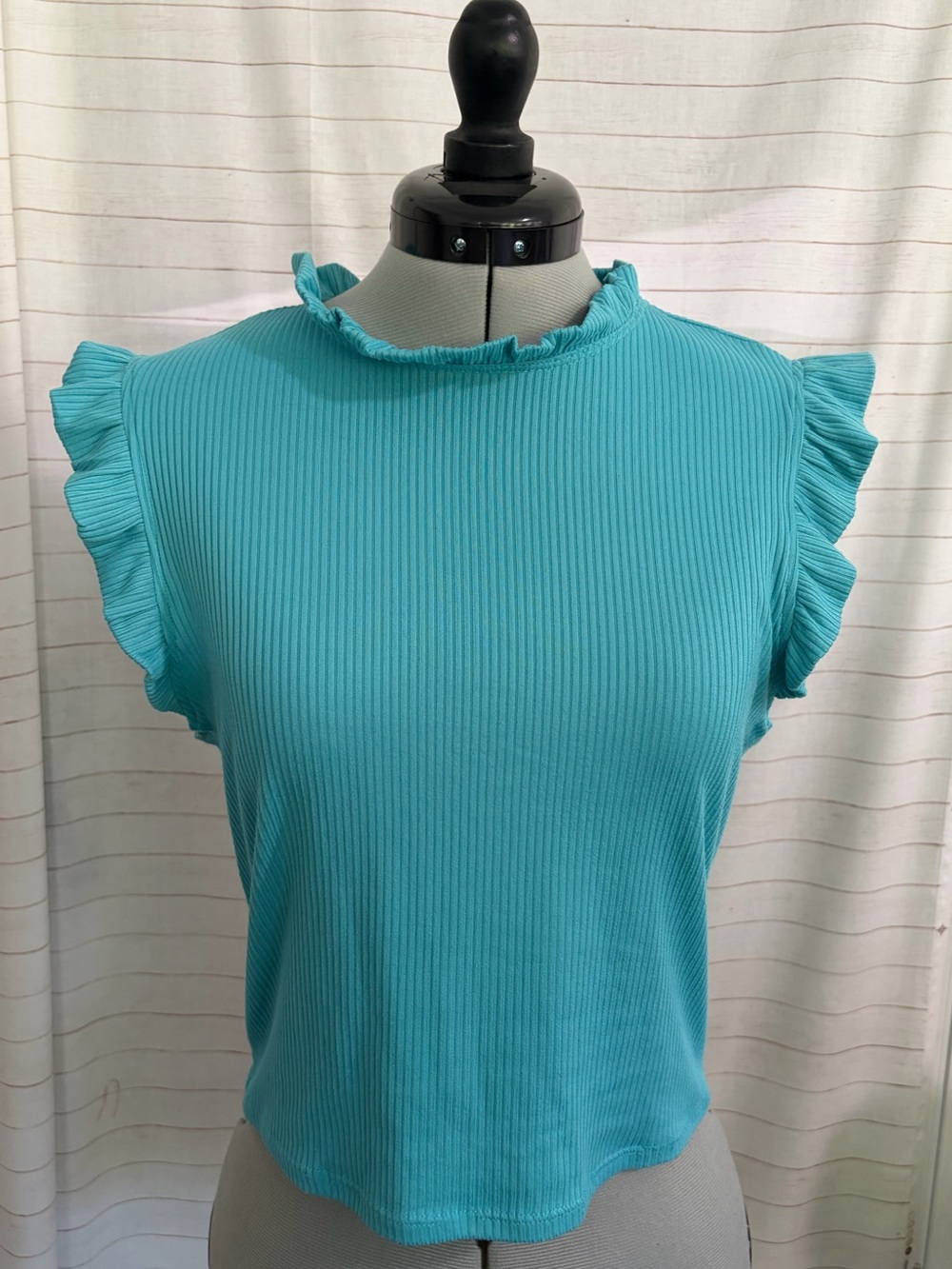 Moa Moa Teal Ribbed Ruffle Sleeve Tank